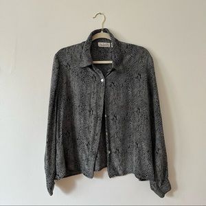 100% silk vintage flowy snakeskin print grey blouse